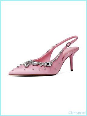 Rhinestone Satin Slingback Kitten Heel Pumps
